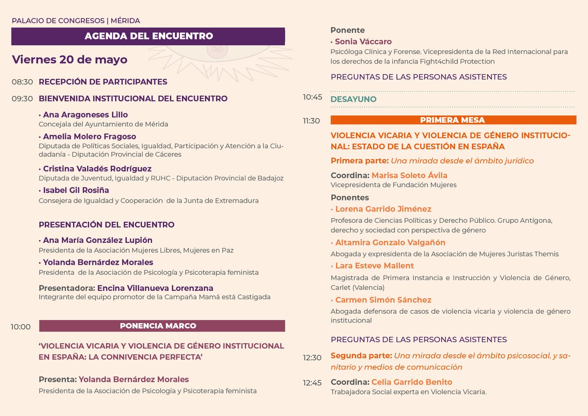 encuentrovvvi's tweet image. #Encuentrovvvi #Programavvvi
I ENCUENTRO ESTATAL VIOLENCIA VICARIA Y VIOLENCIA DE GÉNERO INSTITUCIONAL
🗓 20 y 21 de mayo 
📍 Palacio de Congresos de #Mérida #Extremadura  @GrupAntigona @Loregarridoj @alannaasoc  @Vissibles @VickyRosell @gilrosinha @GFVara @TSJEXT