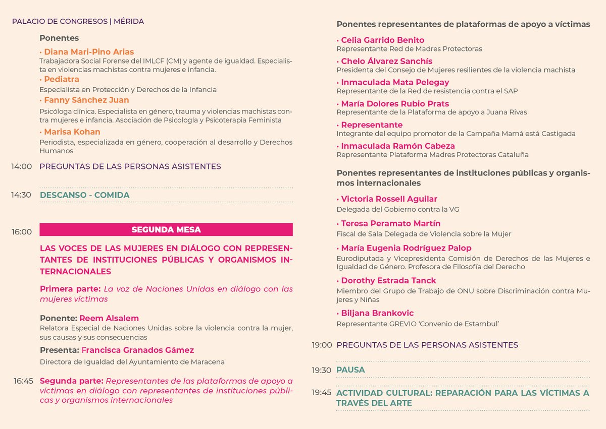 encuentrovvvi's tweet image. #Encuentrovvvi #Programavvvi
I ENCUENTRO ESTATAL VIOLENCIA VICARIA Y VIOLENCIA DE GÉNERO INSTITUCIONAL
🗓 20 y 21 de mayo 
📍 Palacio de Congresos de #Mérida #Extremadura  @GrupAntigona @Loregarridoj @alannaasoc  @Vissibles @VickyRosell @gilrosinha @GFVara @TSJEXT