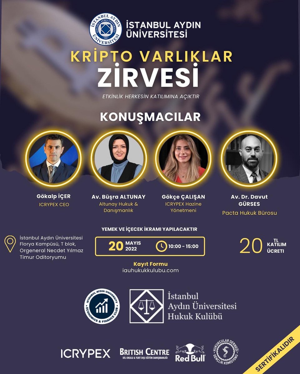 HDGenclik's tweet photo. İstanbul Aydın Üniversitesi Temsilciliğimiz Hukuk Kulübü @iauhukukkulubu ile Aydın Üniversitesi Ekonomi ve Finans Kulübü işbirliğiyle planlanan Kripto Varlıklar Zirvesi'ne hepiniz davetlisiniz!🤩

📆: 20 Mayıs 2022 Cuma
⏰: 10.00 -15.30 

Kayıt formu; https://t.co/kV8tdUCIry https://t.co/lEhn3eALHr