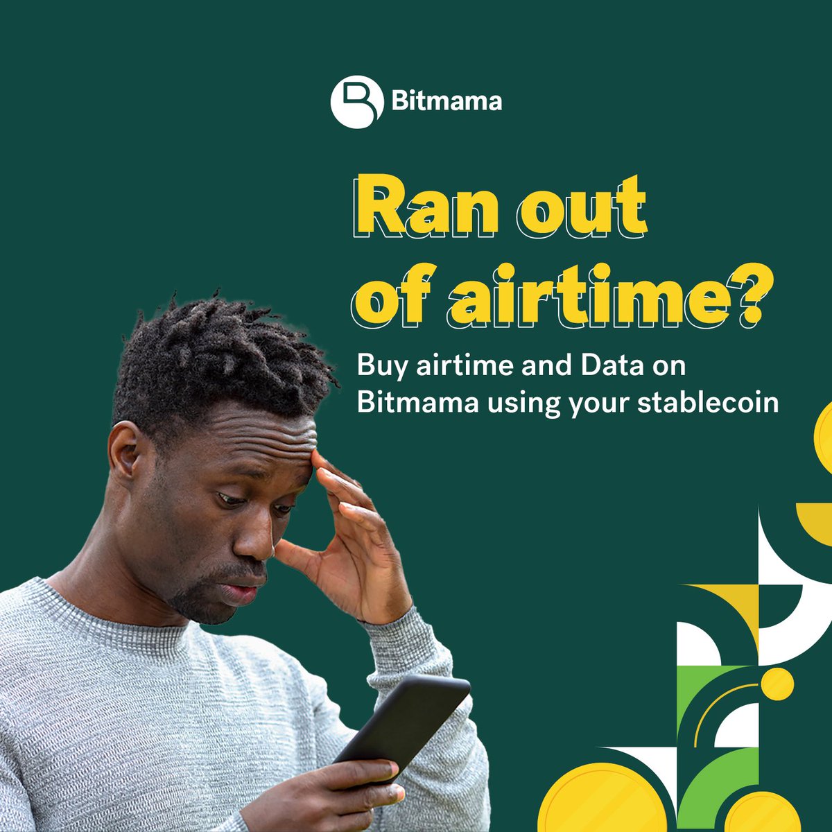 bitmamaexchange's tweet photo. Buy airtime or data using your Stablecoins on Bitmama anyday, anytime!
Do more with your crypto on Bitmama.
Bitmama is available for download on Appstore https://t.co/NcgNnkKA7S and PlayStore https://t.co/hiy4liB4Fu.
#Bitmama #Cryptobeyondtrading https://t.co/2cXWcY9Vr8