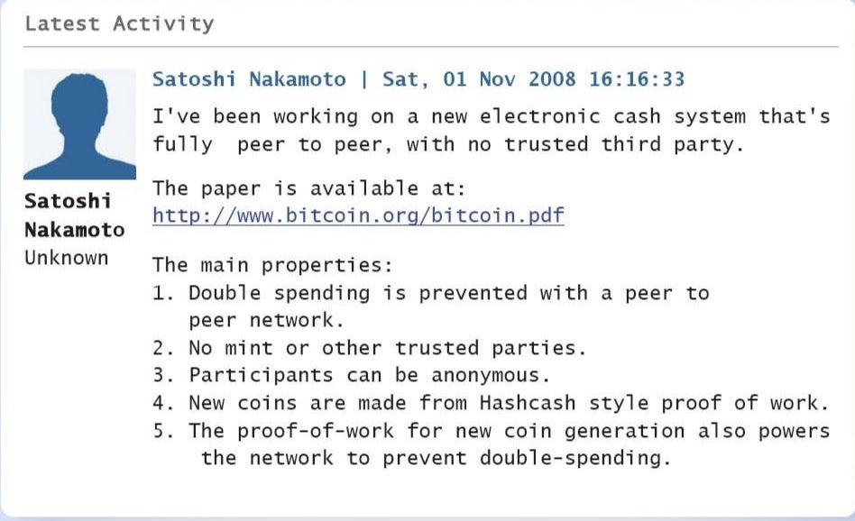 First ever message of Satoshi Nakamoto...