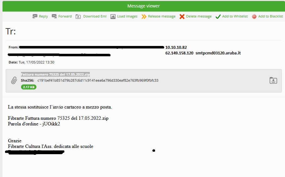 JAMESWT_WT's tweet photo. "Fattura numero 75325 del 17. 05. 2022 .zip"
spread #emotet #heodo #epoch4
Zip > Link > Ps1 > Dll
๐๐๐
https://t.co/qGWea5KtZJ
Urls
https://t.co/uydJk8gvhe https://t.co/iZ5F5N2RS7