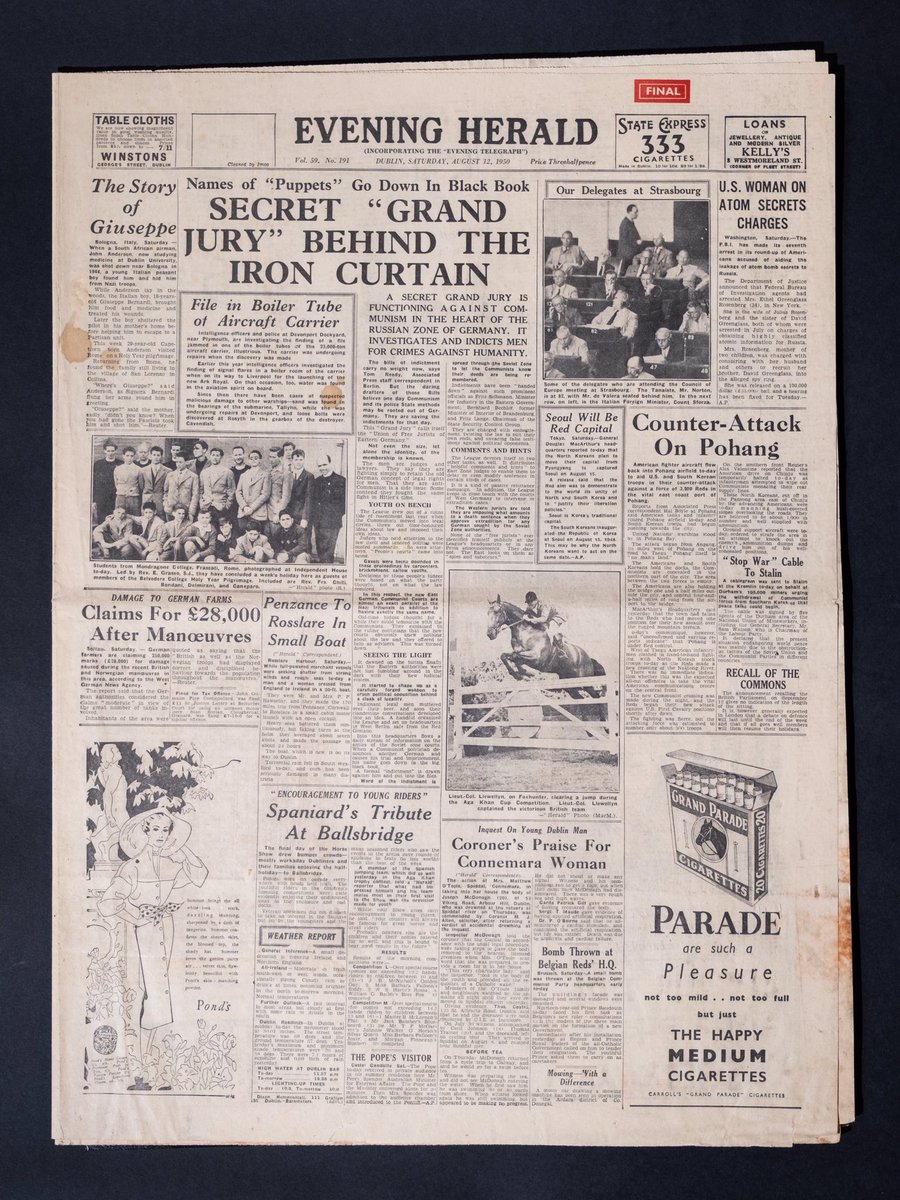 NatPrintMuseum's tweet photo. “Are you now, or have you ever been, a member of the Communist Party?”
For Day 1 of #OpentheArchives week, take a look at this Evening Herald article from August 12, 1950, chosen from the Museum’s archive by Katie Breen of @UCDHistory Read more here https://t.co/8ouNkz5cOY https://t.co/NjvFkyRC7U