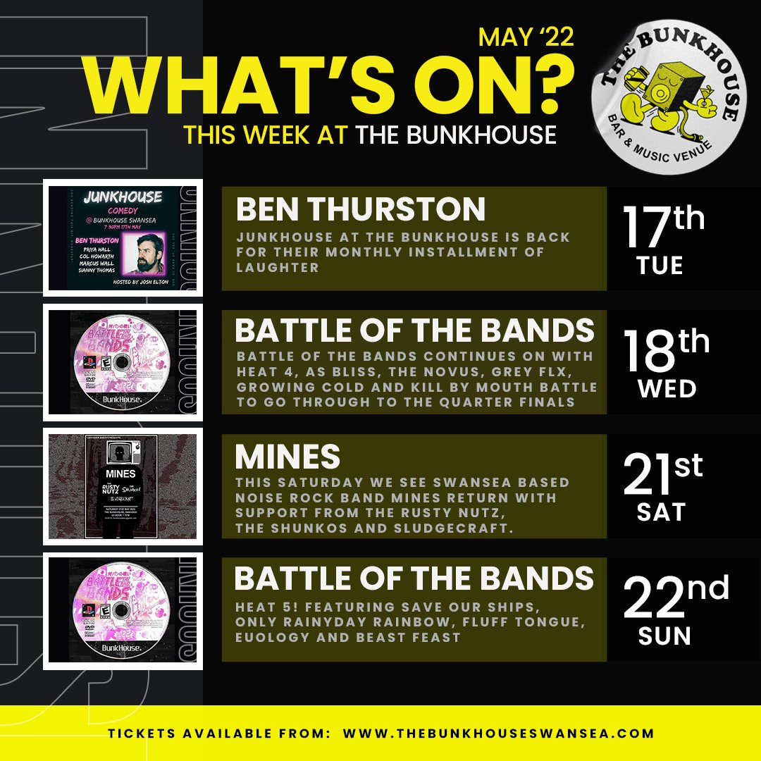 TheBunkhouseSA1's tweet photo. Check out what's on this week at The Bunkhouse Swansea 👇
🎫 Tickets available here ➡️ https://t.co/VhwaUjgeAM
#TheBunkhouse #LiveMusic #Swansea #WelshComedy #UKComedy #SwanseaMusic https://t.co/JNwqxlv75u