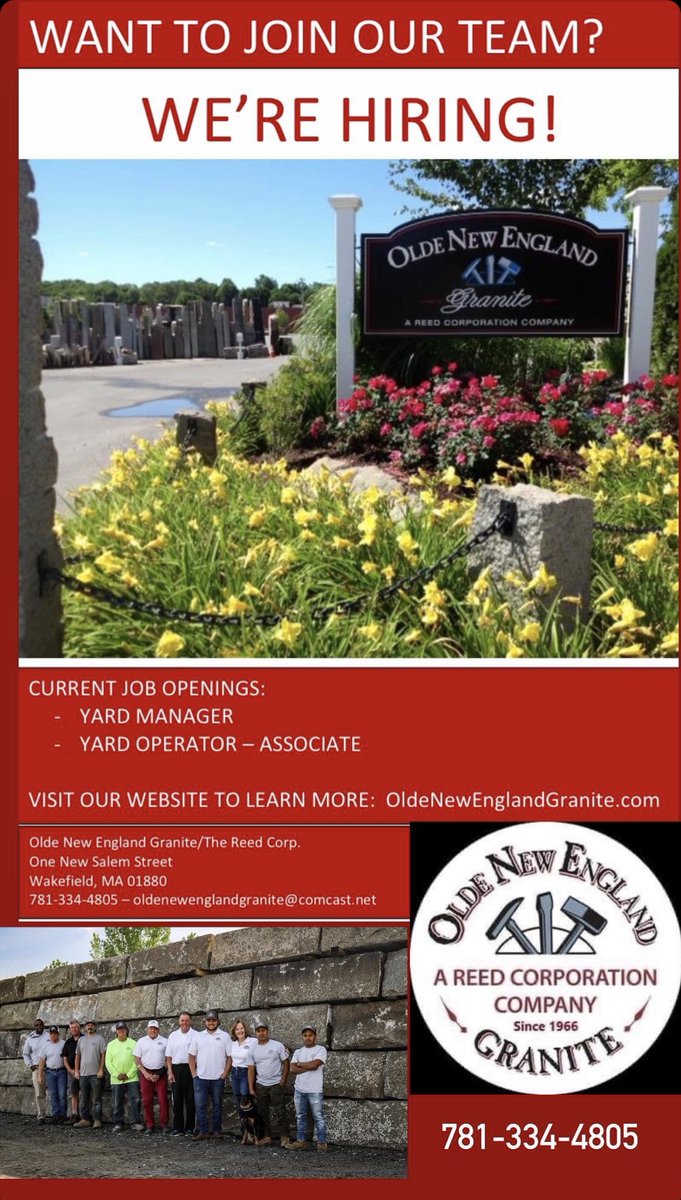 OLDENEGRANITE's tweet image. Want to join our team? We’re hiring a Yard Operator-Associate &amp;amp; Yard Manager. Learn more at oldenewenglandgranite.com

Email your resume to: oldenewenglandgranite@comcast.net

#jobposting #OldeNewEnglandGranite #Yardoperator #Yardmanager #yardmanagement