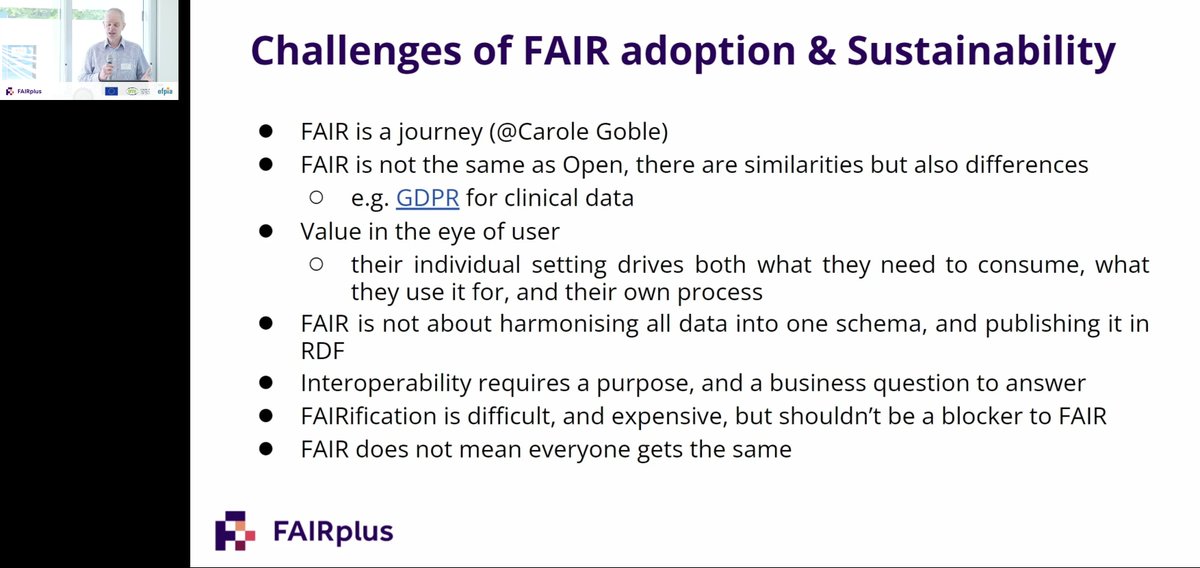 FAIRplus_eu's tweet image. ✨ Nick Lynch from Curlew Research and @SusannaASansone from University of Oxford gave a presentation on the sustainability of #FAIRprinciples and #FAIRCookbook.