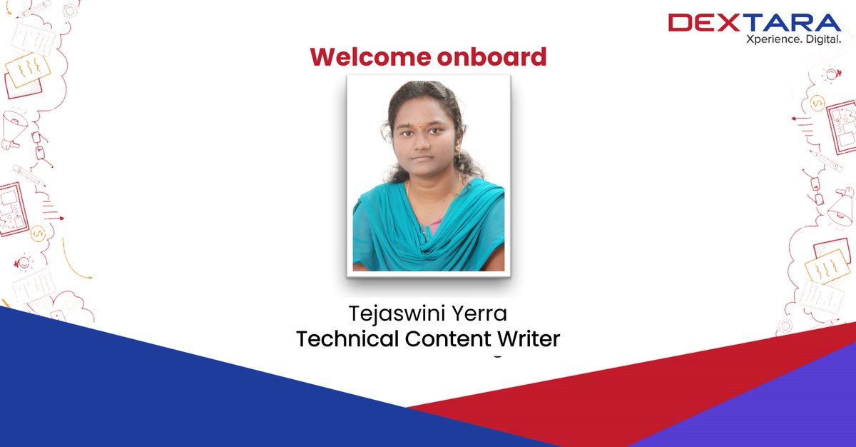 Dextara_Digital's tweet photo. Let’s welcome the new #Dextaran.
Tejaswini Yerra joined us as a Technical #contentwriter
Her experience in comprehending technology and creative writing will add more value to our branding and #marketing efforts.
We wish her a great career at #Dextara.
#salesforcepartner https://t.co/eJffIyFQxp