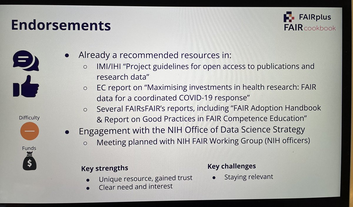 SusannaASansone's tweet image. I address the sustainability of the #FAIRcookbook, what we have done and are doing on 4 fronts: Content, Infrastructure, Embedding, Endorsements @FAIRplus_eu @IHIEurope #FAIRplusSME @ELIXIREurope @elixir_lu @ElixirNodeUk