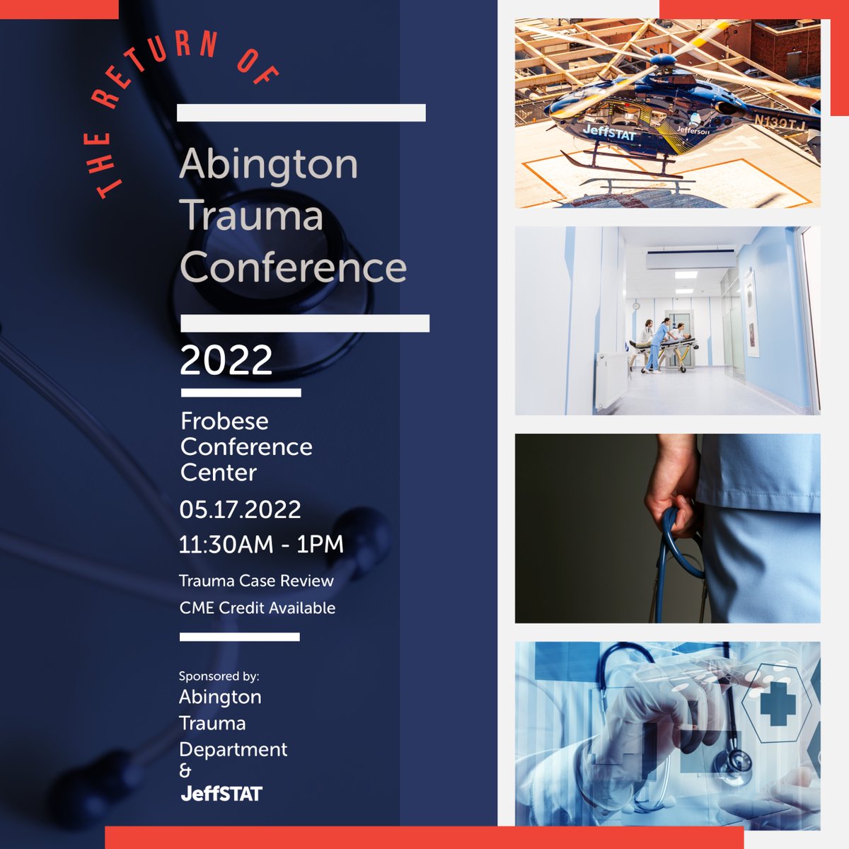 Just a reminder that today is the return of the Abington Trauma Conference! It will be held in the Frobese Conference Center from 11:30-1. We will see you there! #JeffSTAT #AbingtonTrauma #JeffersonAbington
