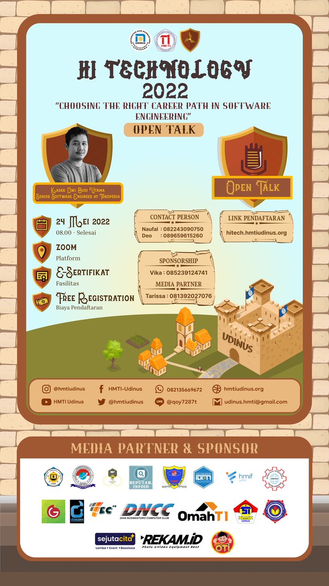 [ 📢 Hi-Technology 2022 📢 ]

Himpunan Mahasiswa Teknik Informatika Universitas Dian Nuswantoro Semarang 

--- Mempersembahkan ---
✨Hi-Technology (HITECH 2022)✨

💫 Tema Hi-Technology 2022 :
"Keep Up with Technology Changes"

🔗 Link Pendaftaran :
hitech.hmtiudinus.org