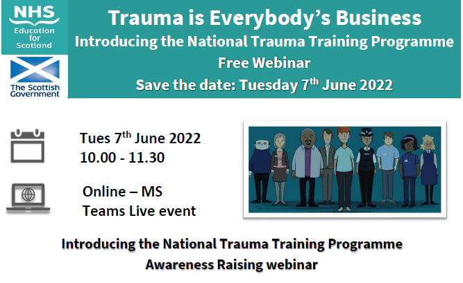 NES_Psychology's tweet photo. Just three weeks to go! Register now for our free webinar on the national approach to a trauma-informed Scotland &amp; be first to hear about our newest training resources. Open to all, please share across your networks #TransformingPsychologicalTrauma https://t.co/sReRsdrZN1 https://t.co/8Vd1GlfBL8