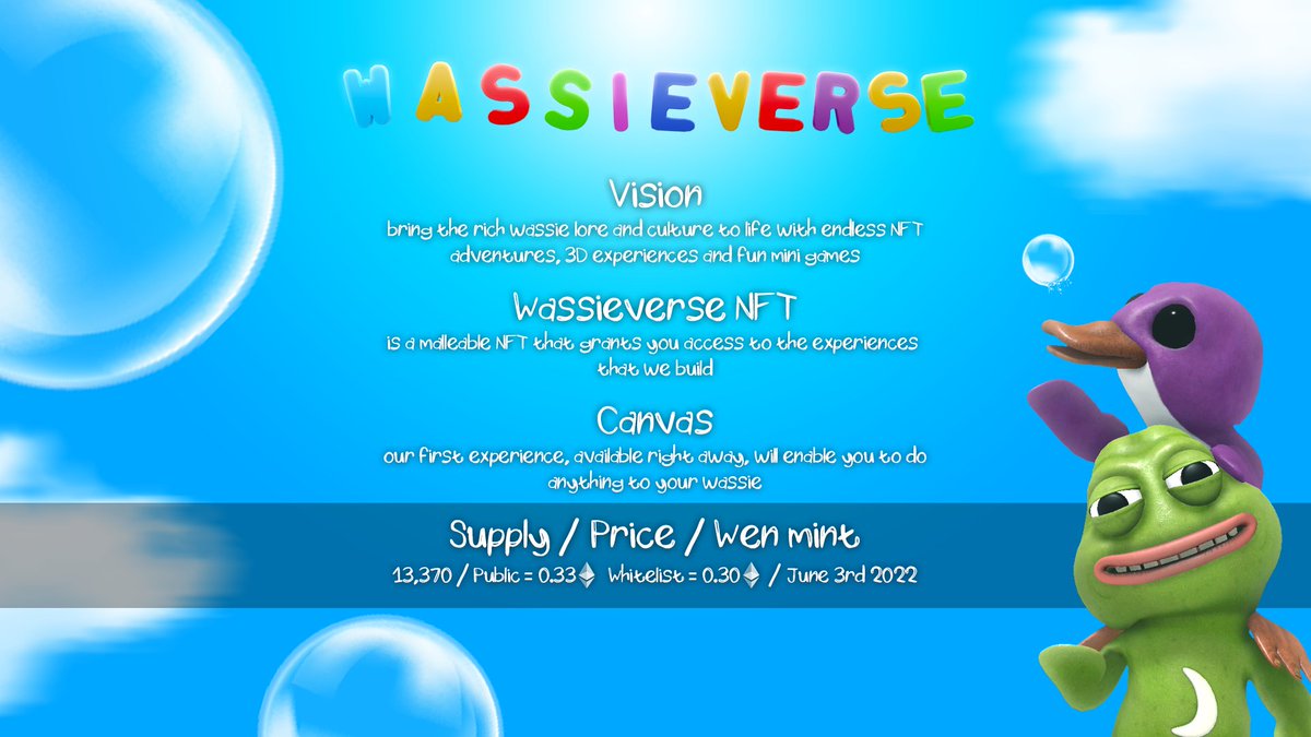 wassieverse's tweet photo. coming soon - da wassieverse mint

endless entertainment awaits

2 wassies/wallet for whitelist and 4 wassies/wallet for public

read more about us in the linked threads below https://t.co/oZlie3XUy9