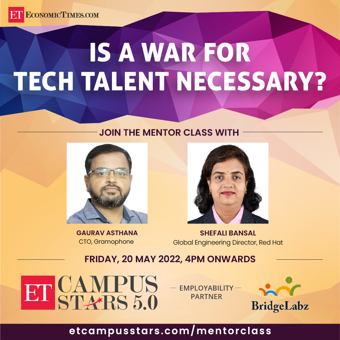 ETCampusStars's tweet photo. How to win Tech talent war and get your dream job? Join Experts from Gramophone & @RedHat who will guide you on the demand-supply gap in #Tech talent & much more at ETCS #MentorClass on 20 May, 4pm onwards.
Register: https://t.co/OIX4DLhFKa https://t.co/KAP2wBZhsK