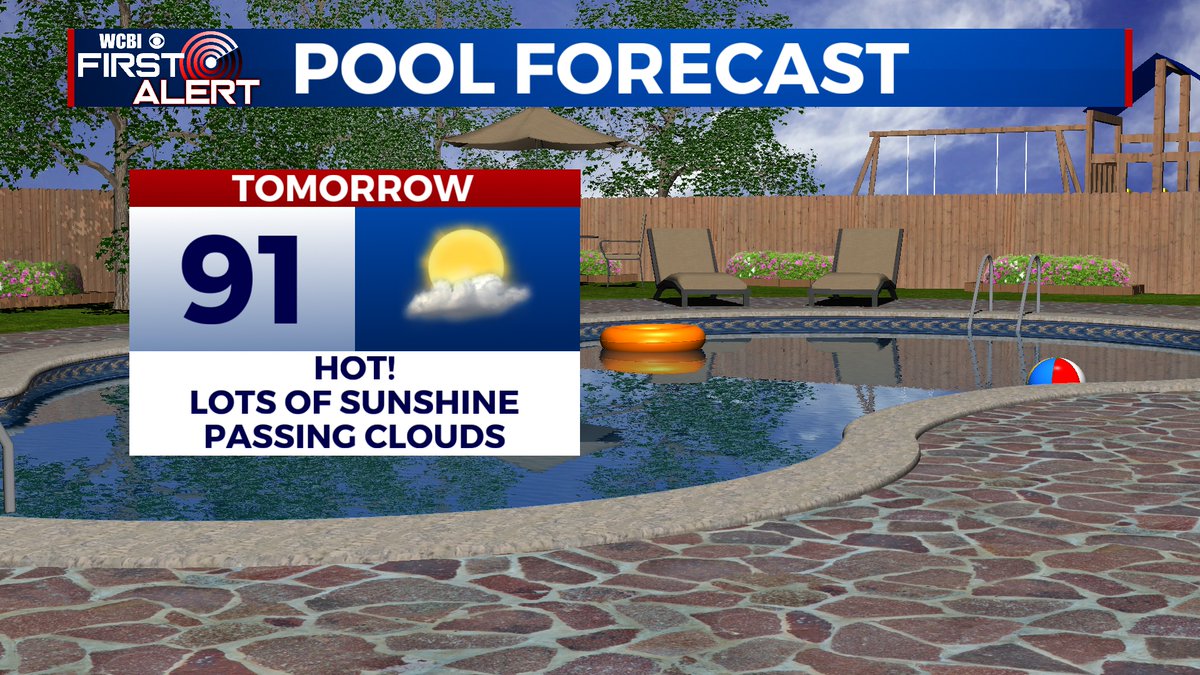 jchastainwx's tweet photo. Highs in the 90s make for the perfect weather to hit the pool Wednesday! #mswx #alwx #PoolForecast https://t.co/17dgMwN0Rn