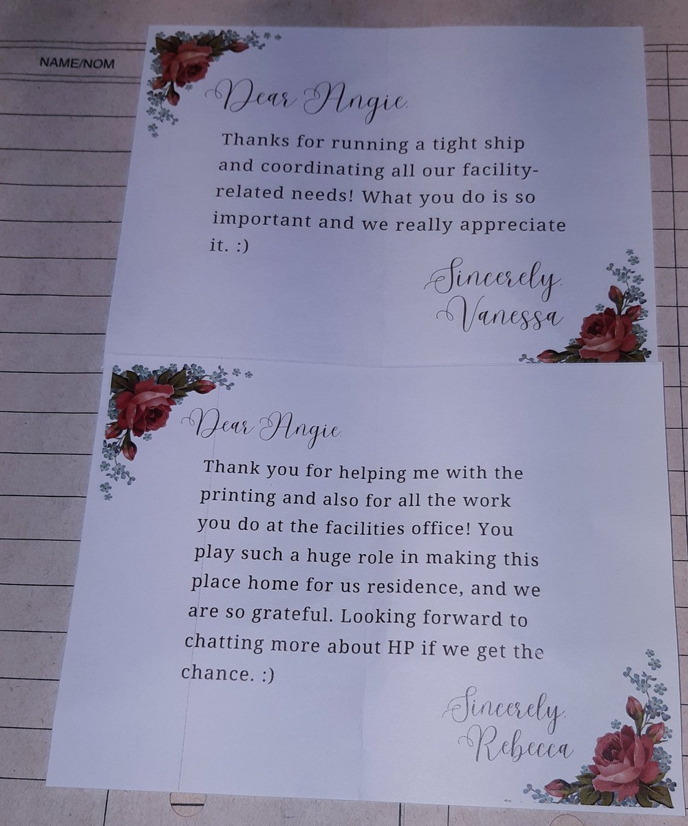 AngieInTO's tweet photo. What a lovely surprise to come back to work to yesterday after a week of vacation. A couple notes of appreciation from students. Always nice to feel appreciated. 😁 #worklife #surprise #showyourappreciation https://t.co/JJHqCq1WhB