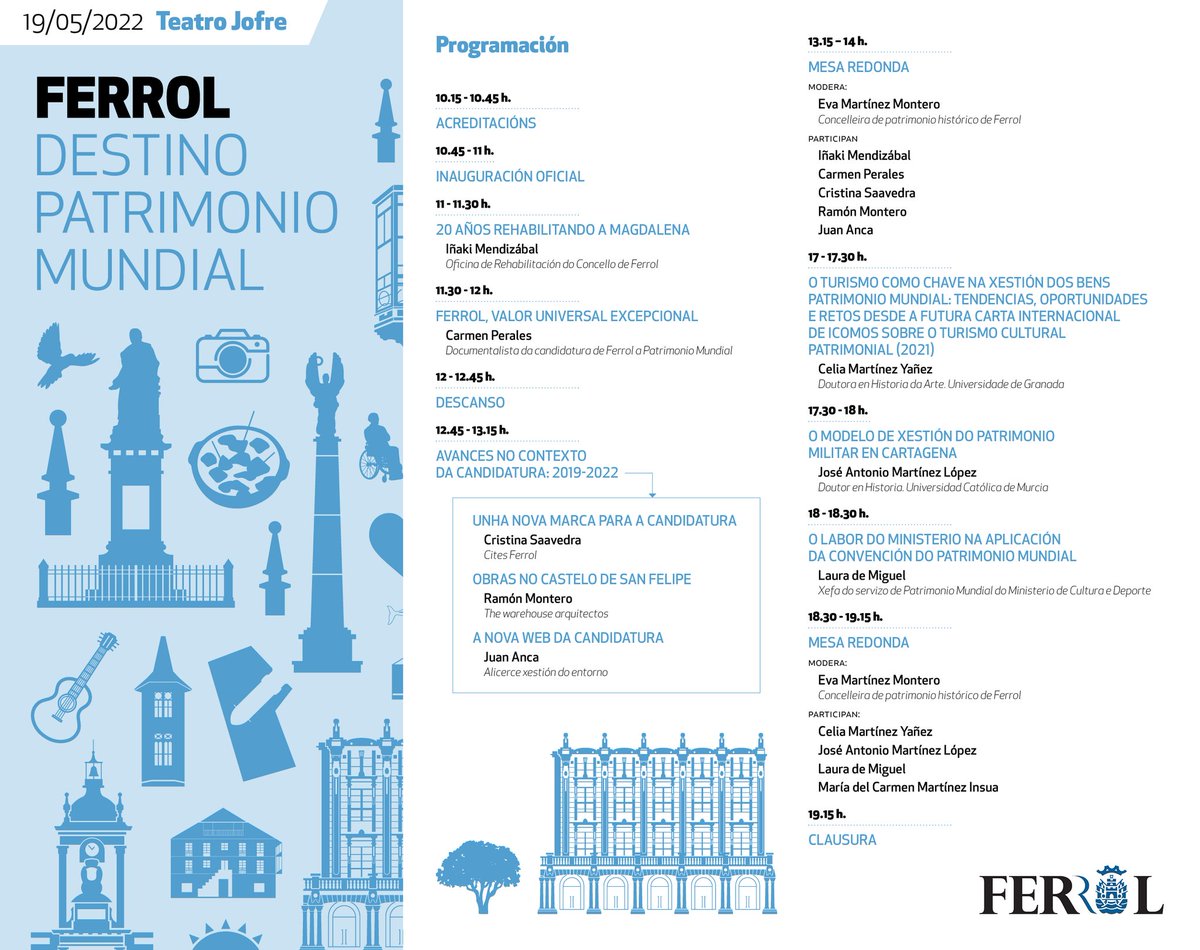 🔉🔉 El jueves, en el teatro Jofre, segunda edición del Congreso #Ferrol destino #PatrimonioMundial. Programa de conferencias, a las que se podrá asistir de forma libre hasta completar aforo. Te animas? #FerrolPatrimonioMundial ⬇️⬇️