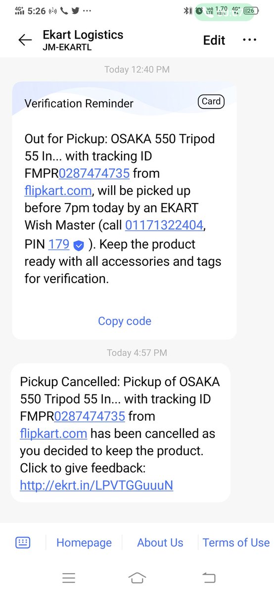 dhananjaynews's tweet photo. @flipkartsupport @Flipkart as par you msg.. आपका एजेंट फोन करता है कि 4:00 बजे आएंगे और पैकेट रिटर्न ले जाएंगे मैं उनका वेट करता हूं और मैसेज आता है जो नीच नीचे दिया हुआ है ,कस्टमर को तंग ना करें #फ्लिपकार्ट #fourd गिरी अपने पास ही रखें https://t.co/BDUtbsd1DY