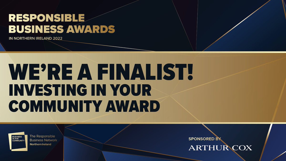 We’re delighted to be a FINALIST in the Investing in Your Community category of the <a href="/BITCNI/">BITC NI</a> Responsible Business Awards in 2022. To see a full list of finalists and join us as the winners are announced on 8 September at ICC Belfast, visit bitcni.org.uk/awards #BITCNIAwards