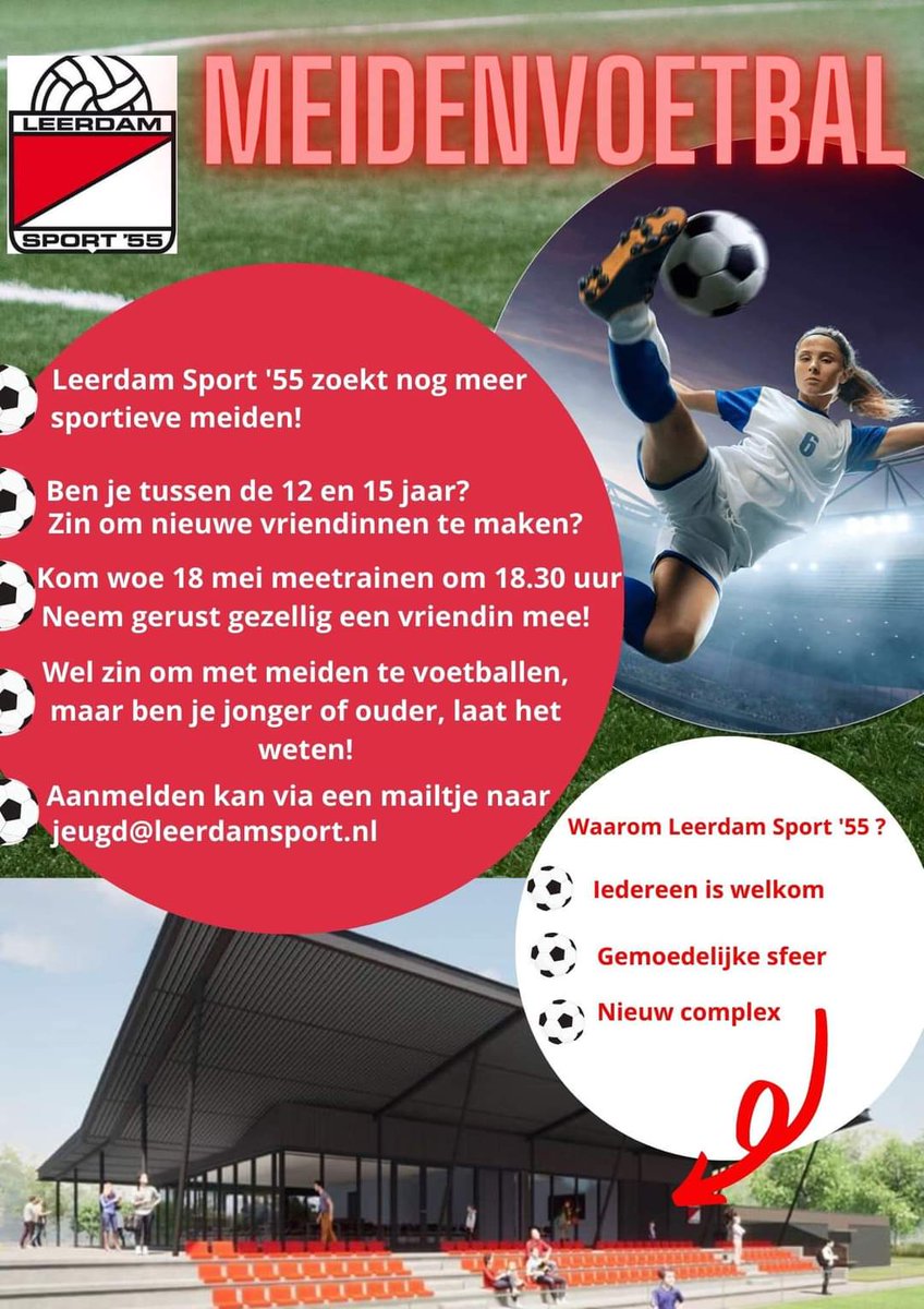 Hoeksteentje39's tweet photo. Meiden gezocht! Wees welkom Meiden ❤️🤍⚽️! Wil je mee trainen, laat het even ons weten jeugd@leerdamsport.nl https://t.co/bkEQrVBRJc