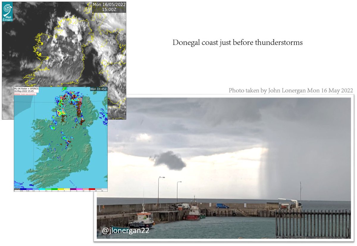 METclimate's tweet photo. A split in the weather, wonderful photo captured by John Lonergan @jlonergan22 a heavy downpour together with what appears to be an #AustraliaCloud falling from the sky #CloudShapes #Donegal #Thunderstorms #Sferics #StaySafe @eumetsat #VisibleSatellite #Radar #Cumulonimbus https://t.co/9gpWe0EUZe