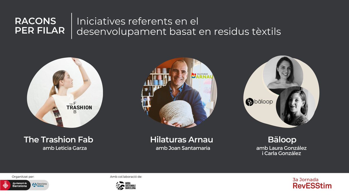 Labcoop_'s tweet photo. 🏅Als racons per filar podràs conèixer casos d'èxit amb models innovadors en l'àmbit digital, de la recuperació i el reciclatge de residu tèxtil
🗓️31/05 #3aJORNADAREVESSTIM
Inscripcions: https://t.co/mU02HokccS
#modasostenible #modabarcelona #xarxatextil #innoBA #Revesstim https://t.co/U3UTDCPsSE