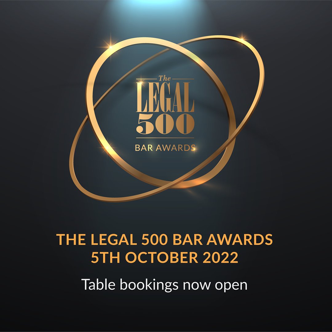 Introducing The Legal 500 Bar Awards 2022: Recognising chambers and  individuals of all levels of seniority, in a prestigious ceremony on 5th  October. Full details at https://t.co/cuEwjerMEu Early-bird prices  available on all, image size:1080x1080