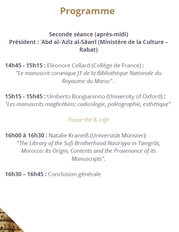 CellardEleonore's tweet photo. Last-minute change! A wonderful symposium will take place on next Monday 23th May, at the CJB, Rabat, Morocco. I'm very excited to present my study of the Qur'ānic copy kept at the National Library of the Kingdom of Morocco! https://t.co/0kvxo1tS9M