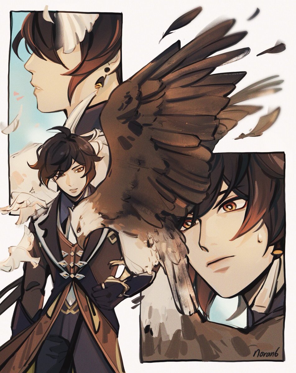 noranb_'s tweet photo. bird swap #genshinimpact #zhongli #diluc https://t.co/qSWgo9dWKR