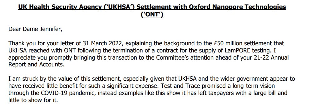 CommonsPAC's tweet photo. & ahead of our #Randox hearing Weds, see this exchange between @Meg_HillierMP & @UKHSA on the £50 MN settlement paid out in another #eCovid #testing contract that was cancelled, with no services provided👉🏽📖https://t.co/17UHcDWJ8R👓👇🏽 https://t.co/a0pNckIi4d