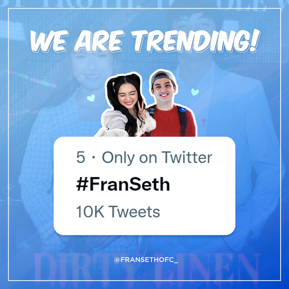 FranSethOFC_'s tweet photo. Now on 5th spot with 10k tweets!✨ 

#FranSeth | @francinecarreld @imsethfedelin https://t.co/D0xRGl2APf