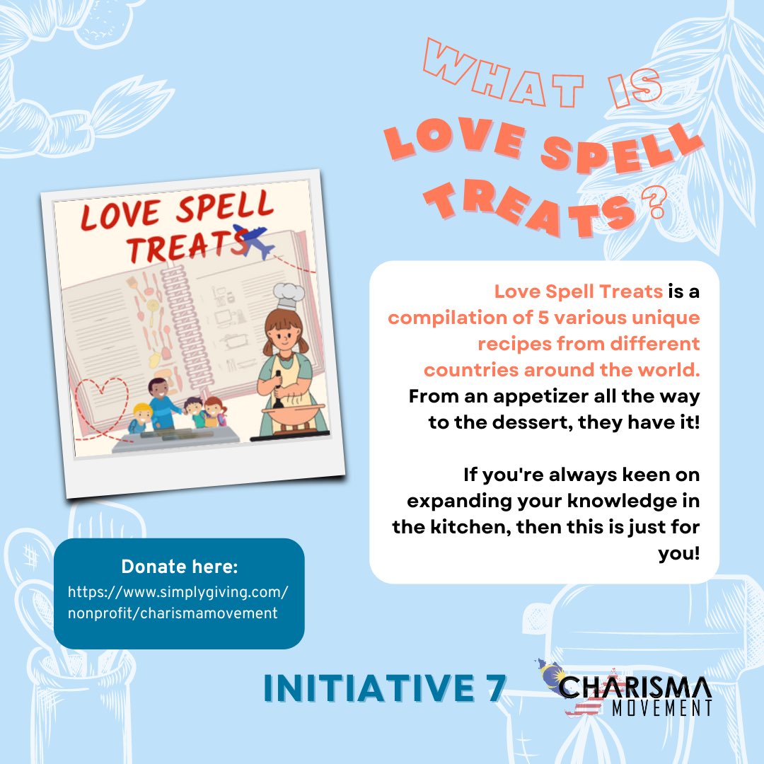 CharismaMVMT's tweet photo. Love Spell Treats is a compilation of 5 various unique recipes from different countries around the world. From an appetizer to dessert, they have it all!
Click here to learn more: https://t.co/TsVoANP0bh
#charismamovement #ProjectAnakMalaysia #youthvolunteer #fundraiserMalaysia https://t.co/pqHFBWnyx3