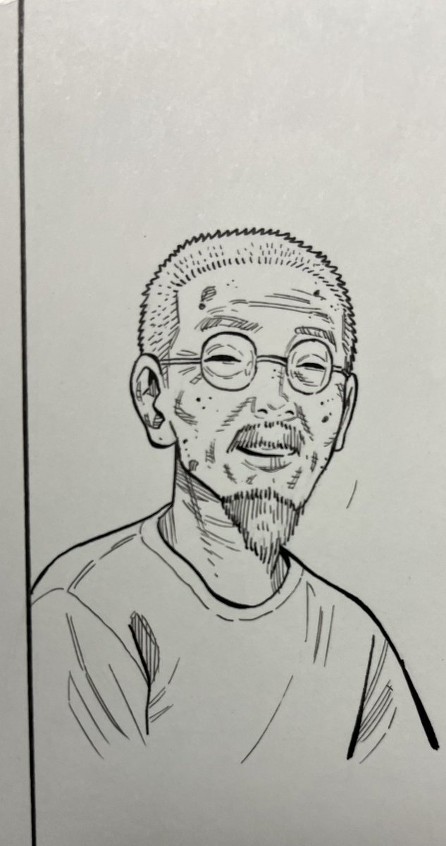「ババンババンバンバンパイア」よりこいの湯2代目、立野長次郎。おじいちゃん描くの好きです。シワ書いてたら絵も締まるしね❤️ 