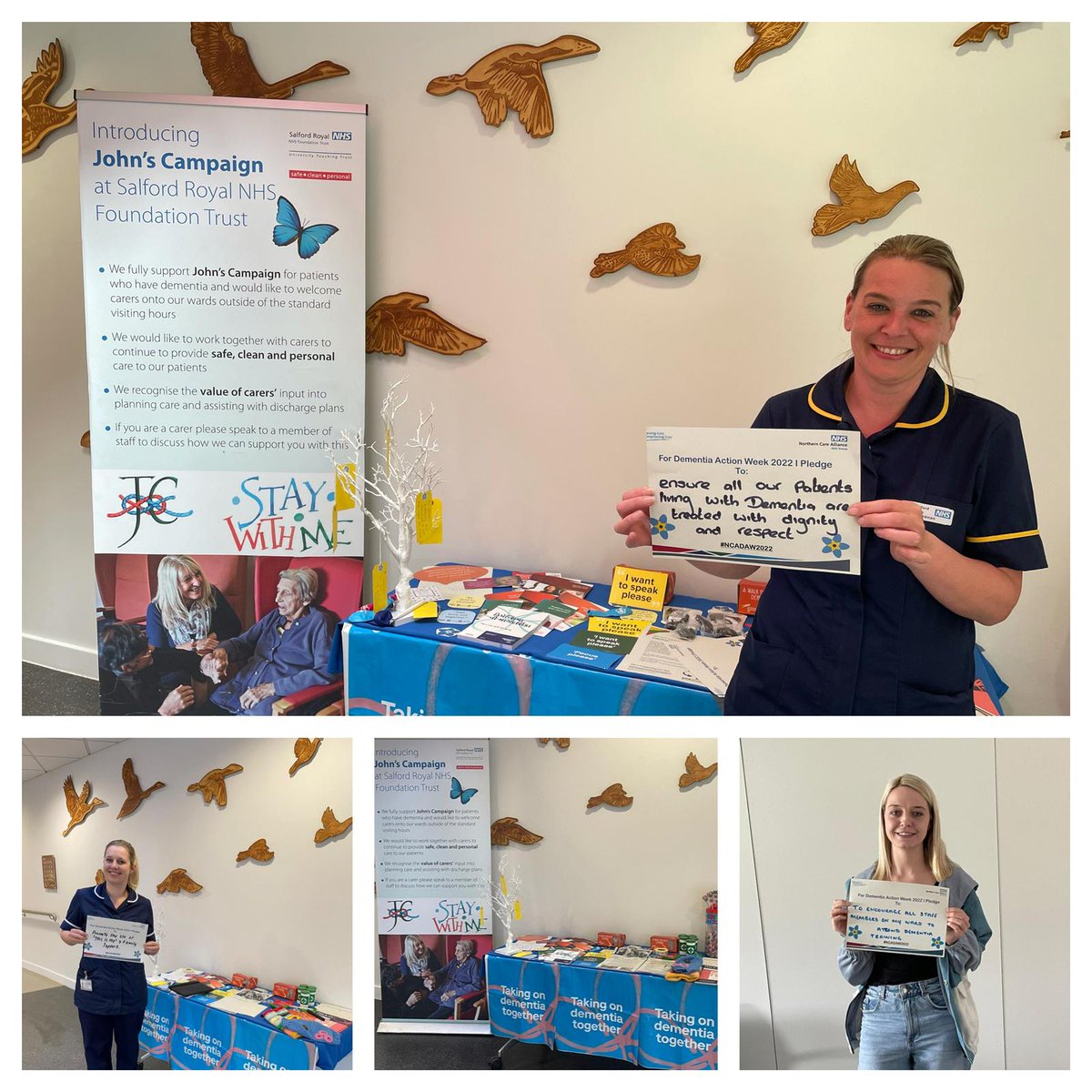 NCANursing's tweet image. Dementia Action Week continues @SalfordCO_NHS Lots of pledges and donations from staff and the public. Raising awareness together #NCADAW22 @drogeyb @pinkykimbo @AmyBeddows