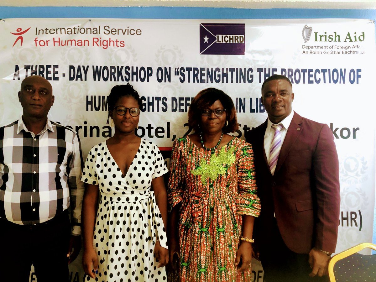 AdamaDempster's tweet photo. We shared prespective on the draft national human rights defenders Policy for the protection of all Human Rights defenders in LIBERIA at a three day workshop held by @ISHR, @LICHRD in Monrovia. @Adelaide_ISHR @JPrestholdt @CCPR_Centre @OhchrL @embassymonrovia https://t.co/75ugwDTY7X