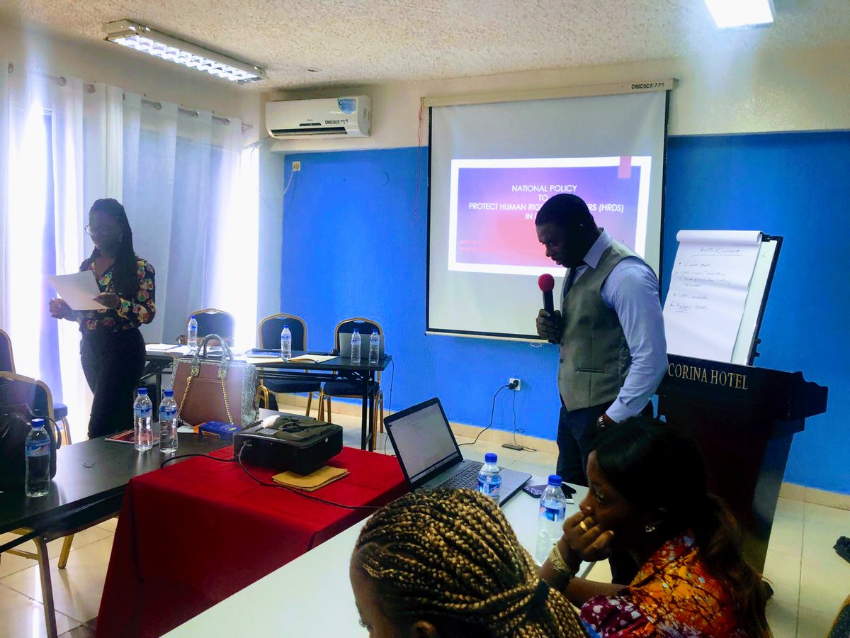 AdamaDempster's tweet photo. We shared prespective on the draft national human rights defenders Policy for the protection of all Human Rights defenders in LIBERIA at a three day workshop held by @ISHR, @LICHRD in Monrovia. @Adelaide_ISHR @JPrestholdt @CCPR_Centre @OhchrL @embassymonrovia https://t.co/75ugwDTY7X