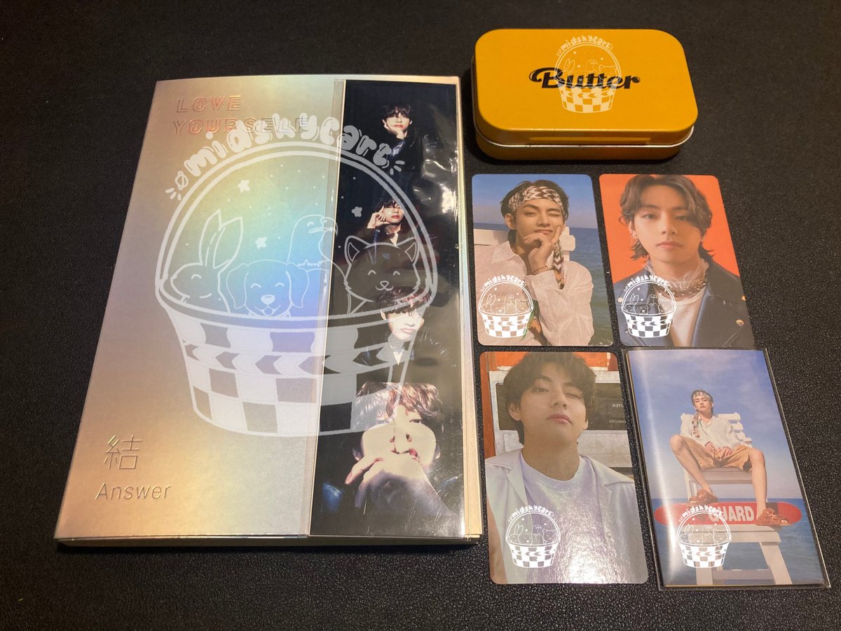 midskycart's tweet photo. wts lfb ph | #midskybentables ☽

˗ˋˏ°• bts butter v set

☆ ly ans f unsealed album (w/o rpc) - P350
☆ v cream pc - P450
☆ v peaches pc - P450
☆ v weverse pob pc (w/ tin can) - P450
☆ v pob filmstrip - P450
☆ v message card - P50

= P2,200 set (P2,000 payo)

see details 👇 https://t.co/zg9sSzNiDY