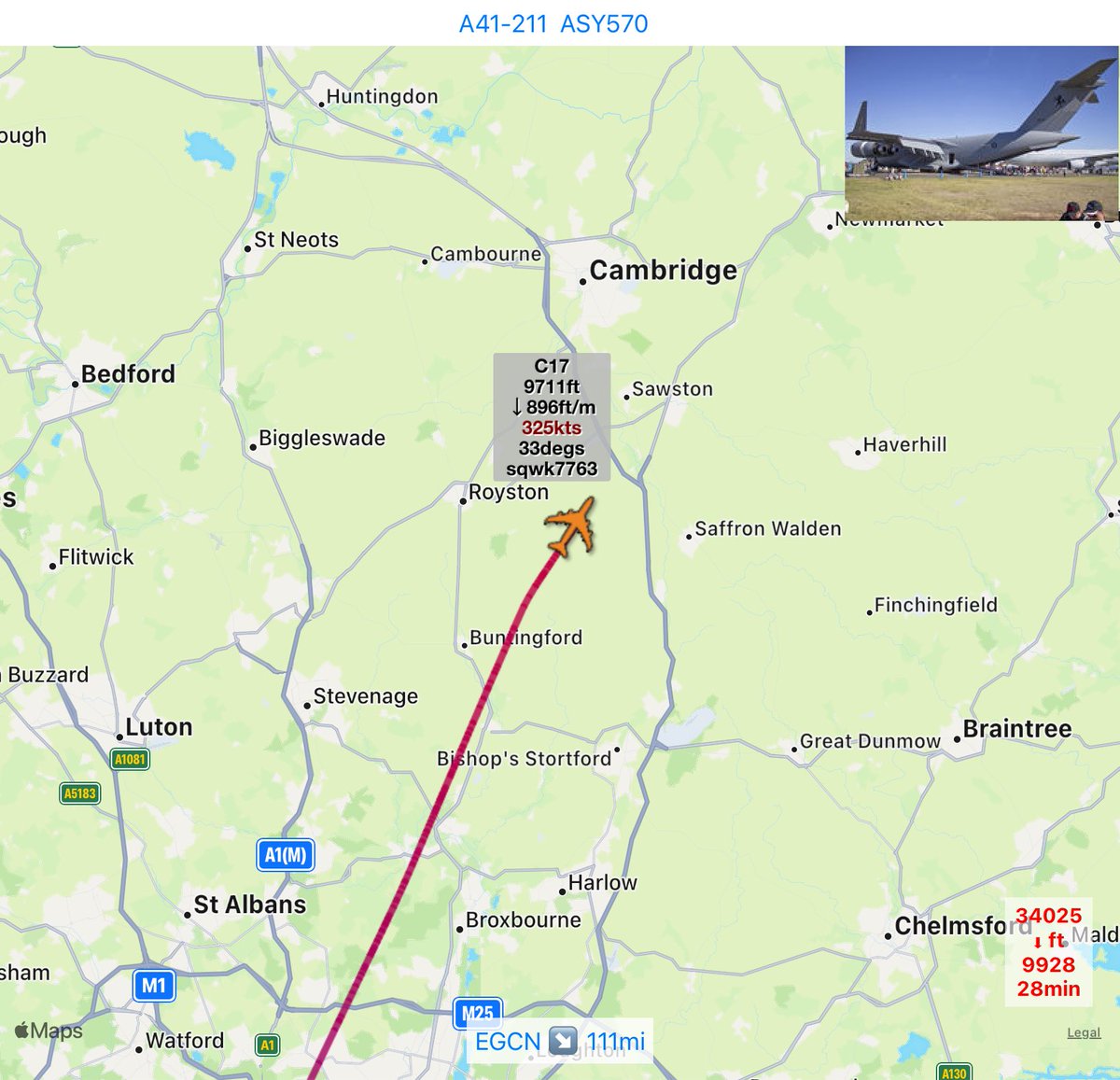 amagicdrag0n's tweet photo. #realadsb #EGCN Type: #C17 Tail: #A41211 Callsign: #ASY570 Icao: #7CF925 https://t.co/TA7xx4d8Tw