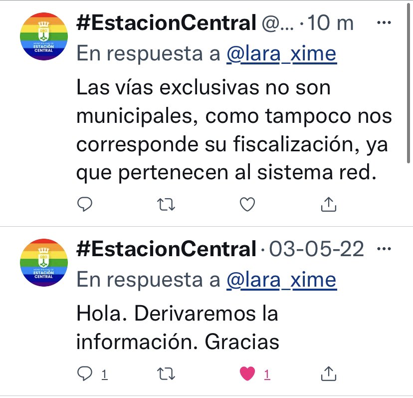 El 03 comenté lo mismo y solo indicaron derivaremos .. se derivó ????? <a href="/muniecentral/">#EstacionCentral</a>