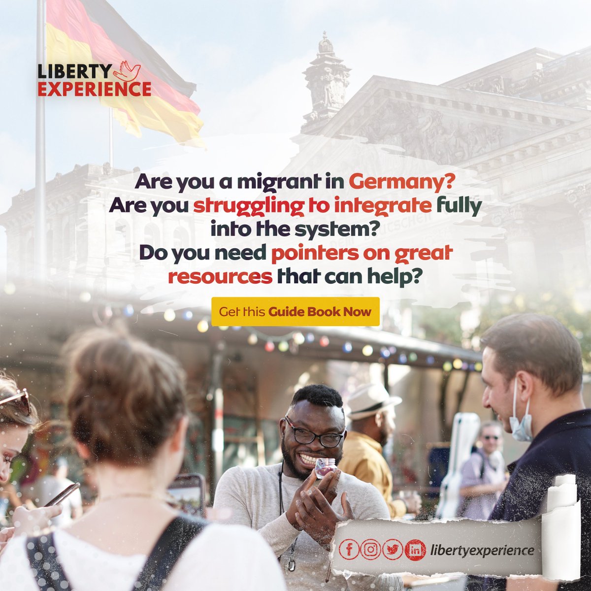 liberty_exp's tweet photo. This guide has been designed to support you through everything you need to integrate fully into German society.

Click the link below to access the e-book that will enable a smooth landing for you.

https://t.co/W1Vwd9GayE

#libertyexperience #migrants #migration #germanspeaking https://t.co/AR2eVfCbj8