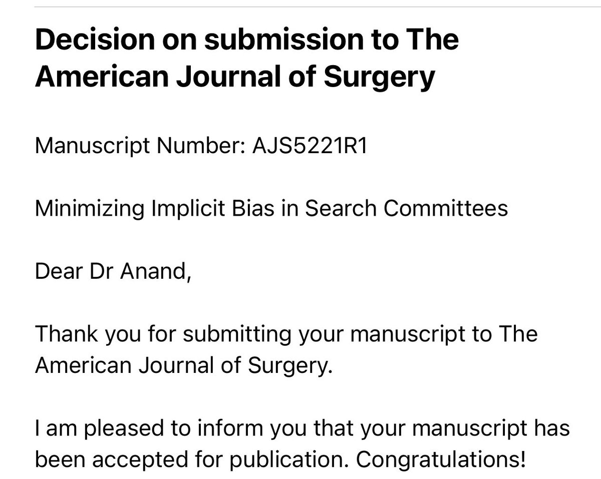 Thanks ⁦<a href="/AmJSurgery/">AmJSurgery</a>⁩ and ⁦<a href="/WomenSurgeons/">WomenSurgeons</a>⁩ . Congrats ⁦@hibsumra⁩ ⁦<a href="/AndreaNRinerMD/">Andrea N. Riner, MD, MPH</a>⁩ ⁦<a href="/SimranArjani/">Simran Arjani</a>⁩