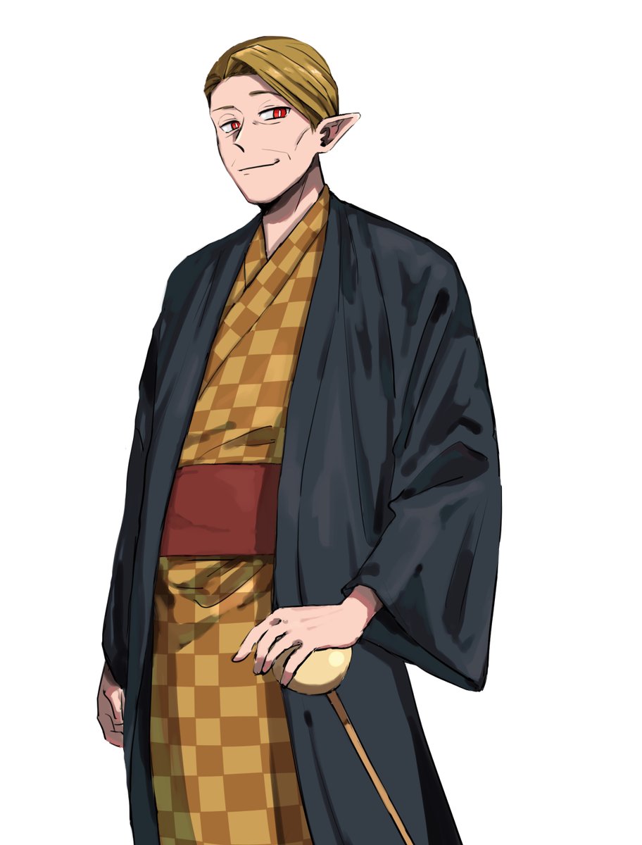 1boy male focus japanese clothes solo kimono red eyes pointy ears  illustration images