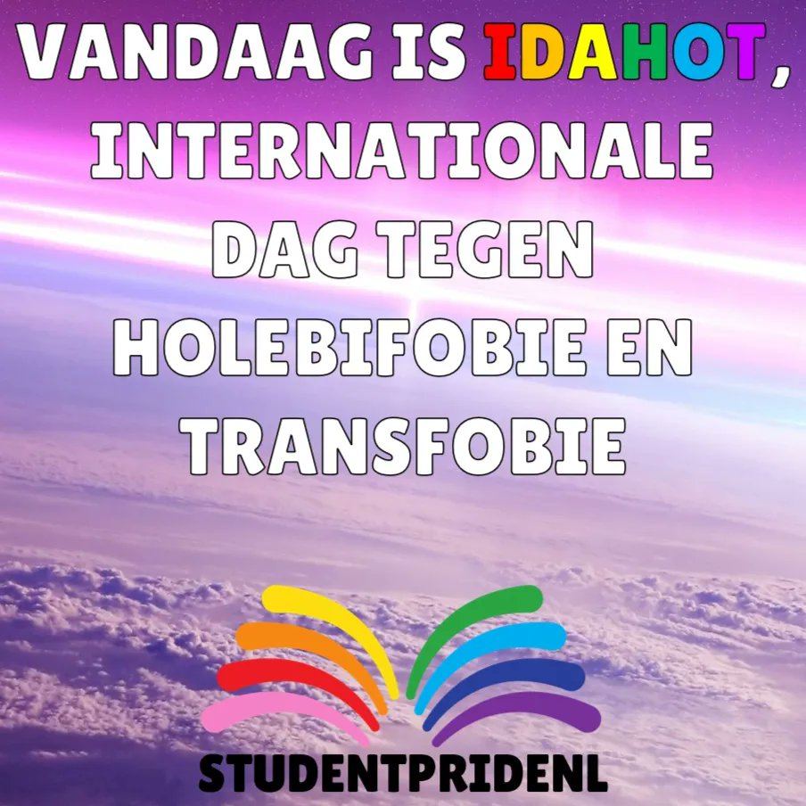 StudentPrideNL's tweet photo. Vandaag is IDAHOT. 

Laten we samen streven naar een wereld zonder haat en angst jegens mensen die'anders'zijn.

We lijken meer op elkaar dan we denken.

💜 https://t.co/G6Vc3FupvI