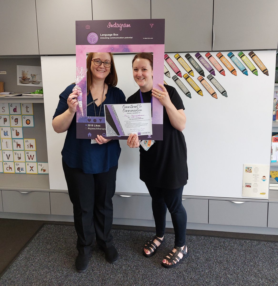 LBurrows15's tweet photo. Congratulations to the wonderful Pam @StCuthbertsPri for her 'commitment to communication' award. Thank you for all of your hard work in developing the children's speech, language and communication  with @LanguageBoxSLT. #LBawards #youvebeenspotted #commitmenttocommunication https://t.co/5nmVgsFFRn