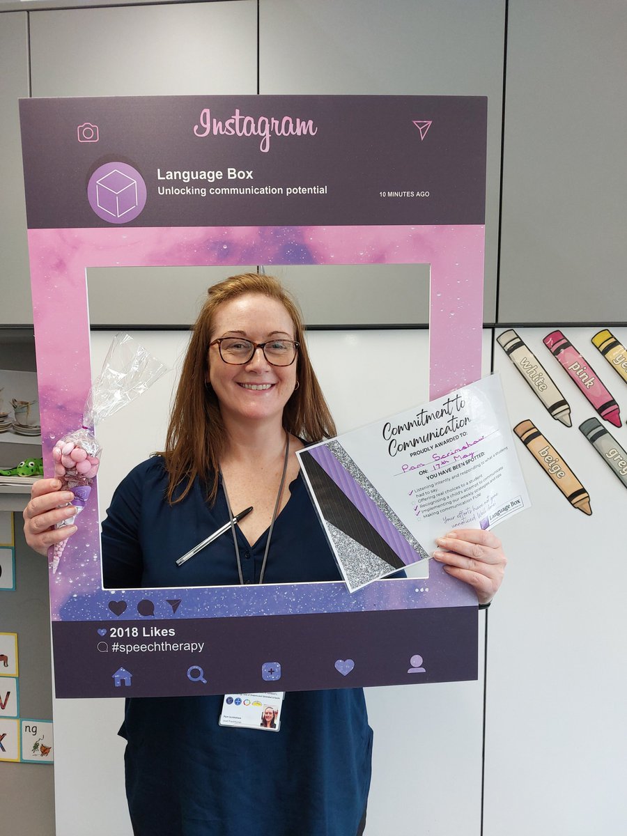 LBurrows15's tweet photo. Congratulations to the wonderful Pam @StCuthbertsPri for her 'commitment to communication' award. Thank you for all of your hard work in developing the children's speech, language and communication  with @LanguageBoxSLT. #LBawards #youvebeenspotted #commitmenttocommunication https://t.co/5nmVgsFFRn