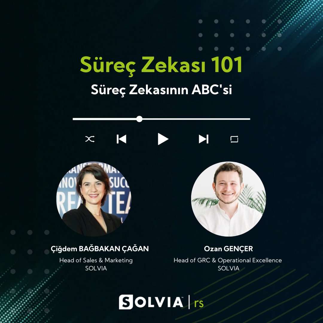 RsSolvia's tweet photo. Kurucularımızdan Ozan Gençer ve Solvia Head of Sales&amp;Marketing Çiğdem Bağbakan Çağan’ın 'Süreç Zekasının ABC'si' podcastini Spotify’da dinlemek için: https://t.co/K18o62Q7ci

Keyifli dinlemeler!
Süreç Zekası 101 podcast serimiz devam edecek. Takipte kalın👉🏻https://t.co/qEH2tGYGJ0 https://t.co/mqkpwd19dL