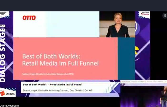 ONEtoONE_de's tweet photo. #RetailMedia bringt das Beste zweier Welten zusammen: Es geht längst nicht mehr nur um den Abverkauf in Onlineshops, sondern um eine Nutzung über den gesamten Marketing-Funnel hinweg", so Sabine Jünger, @OTTORetailMedia auf der #Dialogstage der #OMR22 #DigitalDialogStage #OMR2022 https://t.co/rKEsjR4FA8