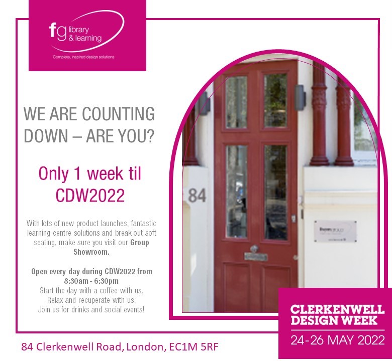 fg_library's tweet photo. Please do join us at our Group Showroom, open every day during Clerkenwell Design Week. See the latest in:

**Learning centre solutions**
**Business centre solutions**
**Quiet break out seating solutions**

See you then.

#lovelibraries #readingforpleasure #cdw2022 https://t.co/FouIIEmiUt