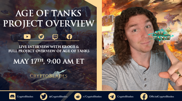 CryptoBlades's tweet photo. 📢WE ARE LIVE IN 20 MINUTES📢

⏰Do not miss our CEO, Philip Devine, LIVE on Twitch, YouTube, Twitter, and Facebook for an AMA with @AgeOfTanksNFT CEO @DeFiNation_NEO and CMO @MaestroSimAOT in 20 MINUTES!!!🔥

👉: https://t.co/XVZ8SrUaEp

#Crypto #SKILL #KING #PlayToEarn #P2E https://t.co/JvLPvcDrJZ