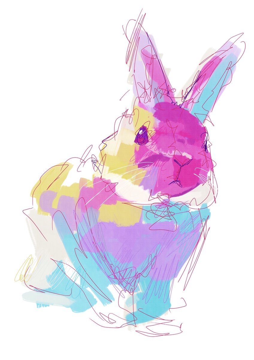 虹色のうさぎ描きました 」|さくら*のイラスト
