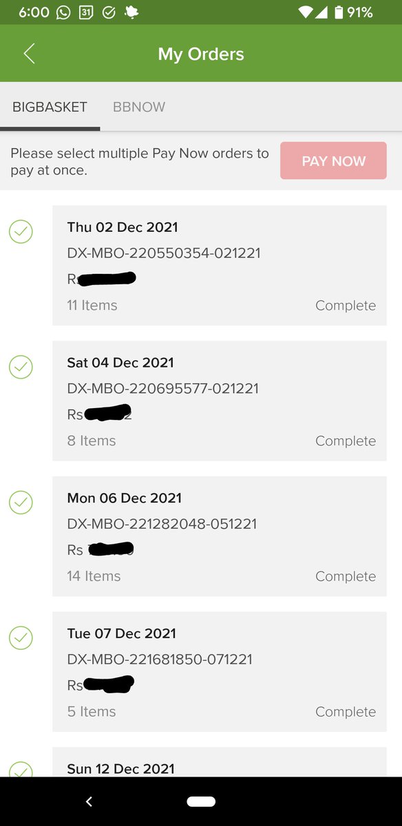 vikynandha's tweet photo. @bigbasket_com The orders should be in reverse order. i.e. Latest order first. Seems like a bug. https://t.co/OLoyuC8vat